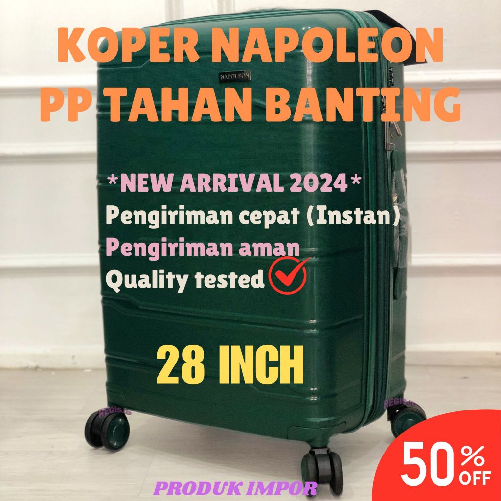 KOPER NAPOLEON 28inch ORIGINAL 100% PP LOCK RODA PUTAR 360° ANTI THEFT EXPANDABLE QUALITY TESTED