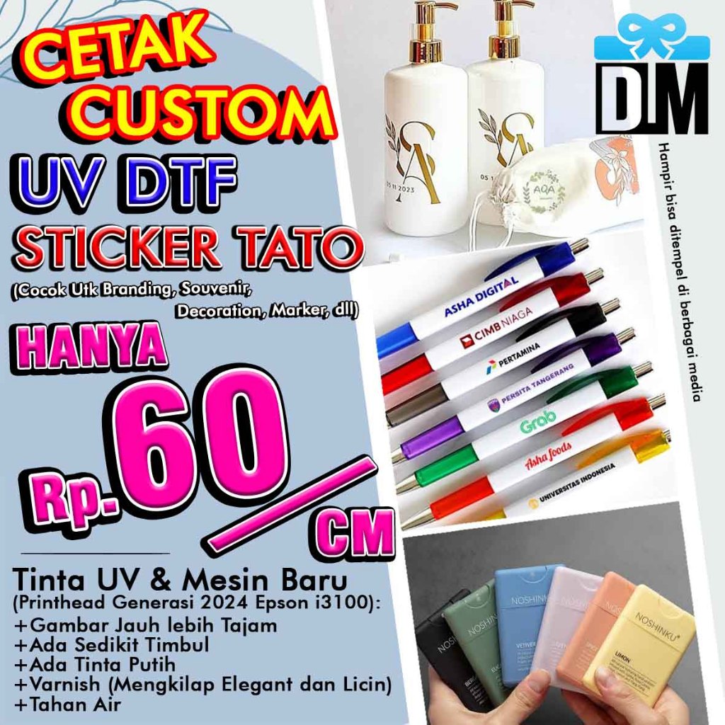 

Jasa UV DTF Stiker 60 perak Print Sticker Tumbler Gelas r C Meteran Untuk Logo Brand Souvenir Hadiah Nikah Dekorasi Botol Korek Spidol Mainan anak Tembok Kaca Mobil Motor Kipas gantungan Kunci