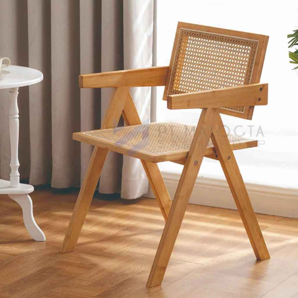 Kursi Kafe Rotan Kursi kayu Jati Kombinasi Anyaman Rotan Jepara Furniture