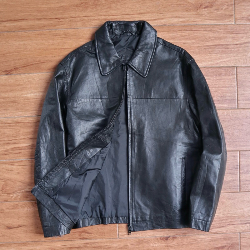 Jaket kulit domba kerah daun casual reguler lether jacket Pl bekas preloved second