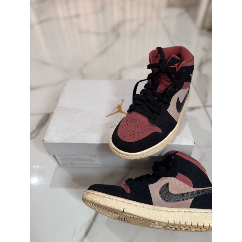 PRELOVED NIKE AIR JORDAN 1 MID SE BURGUNDY DUSTY PINK