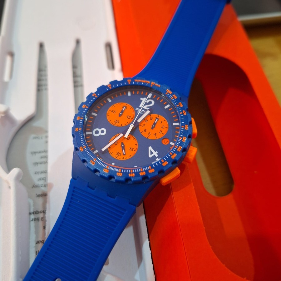 JAM TANGAN PRIA SWATCH SUSN419 Primarily Blue Chronograph Original
