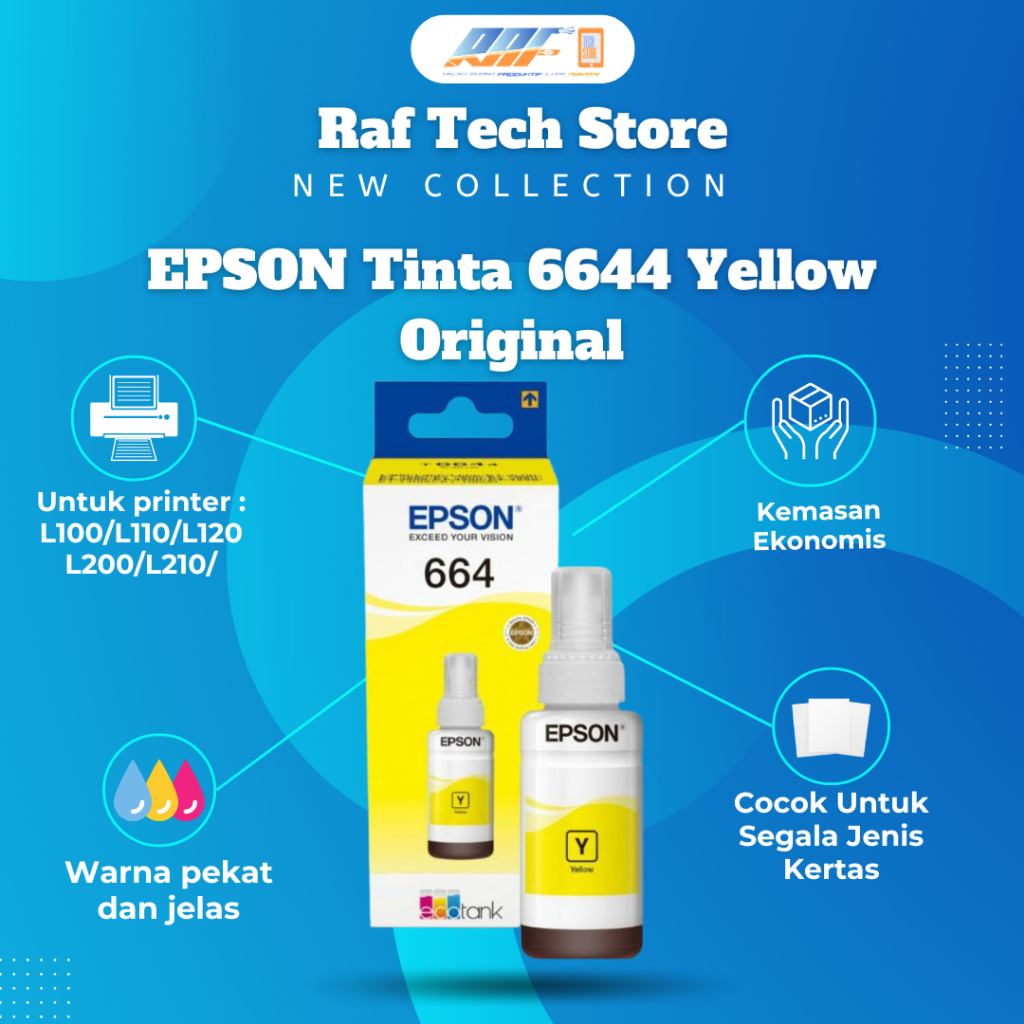 [High Quality] EPSON Tinta 6644 Yellow Original - Tinta Original - Tinta printer L100/L110/L120 - Ti