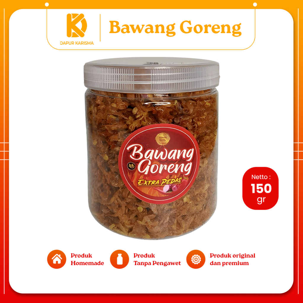 

Bawang Goreng Brambang Krispi Extra Pedas Siap Saji Renyah Toples 150 Gram Halal