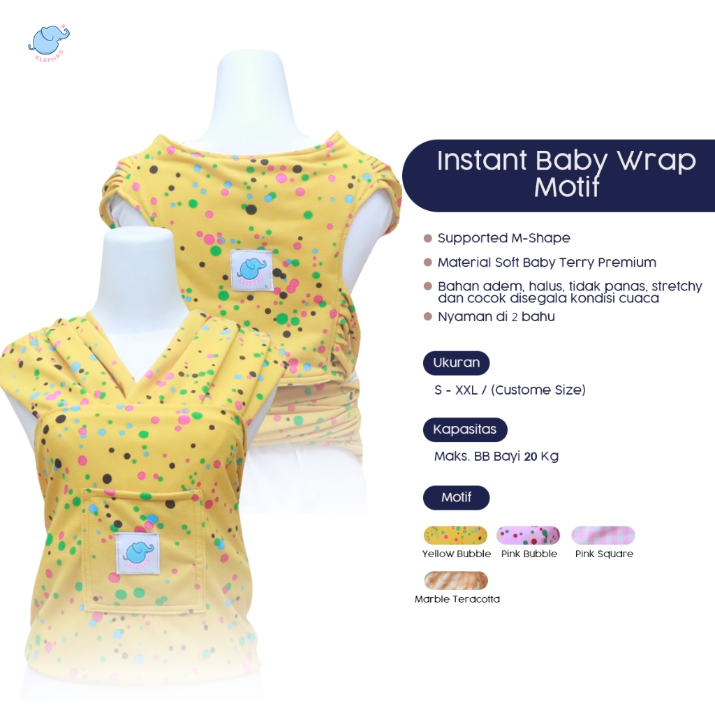 Elephas Instan Baby Wrap Motif  Series - Gendongan Bayi M Shape Gendongan Instan Premium