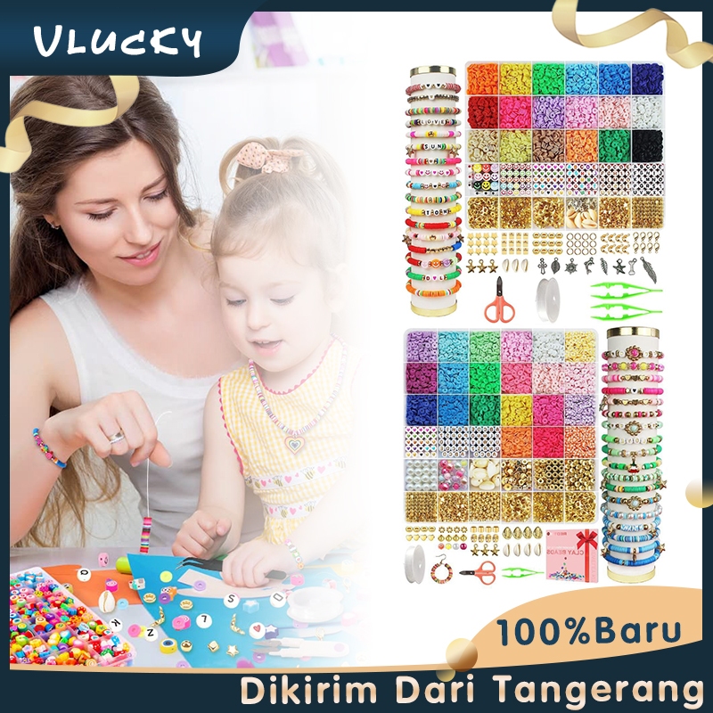 Set Manik Manik Diy Lengkap Aesthetic Diy Clay Beads Gelang Gift Cewek