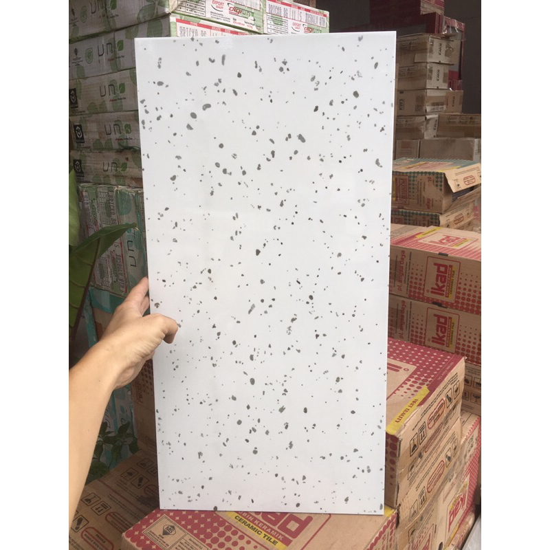 keramik 30x60 dinding wall tembok bintik terazo teraso trazo kw1 glossy kilap putih