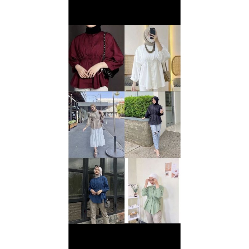 Kemeja Cewek wanita remaja kekinian rayon crinkle premium modern terbaru merah putih hitam navy cokl