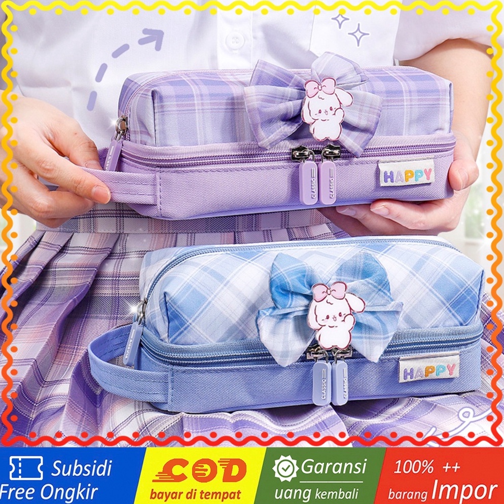 

KODE E9J TXS8 Korean Pen Pencil Case Happy Ribbon Kotak Tempat Pensil Box MKT