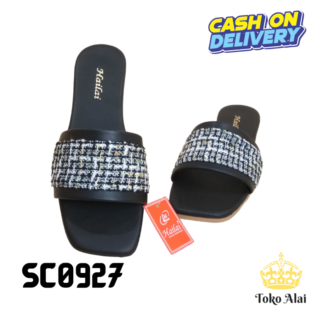 Sandal Kokop Motif Wanita Perempuan Tipis Bertumit Anti Selip HAILAI Untuk Main Outdoor Hailai Mica 