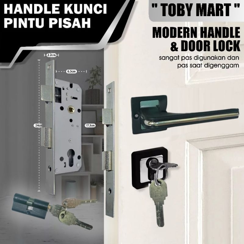 Kunci Pintu Rumah 1set Kunci pisah  Gagang Pintu rumah kunci + Body kunci