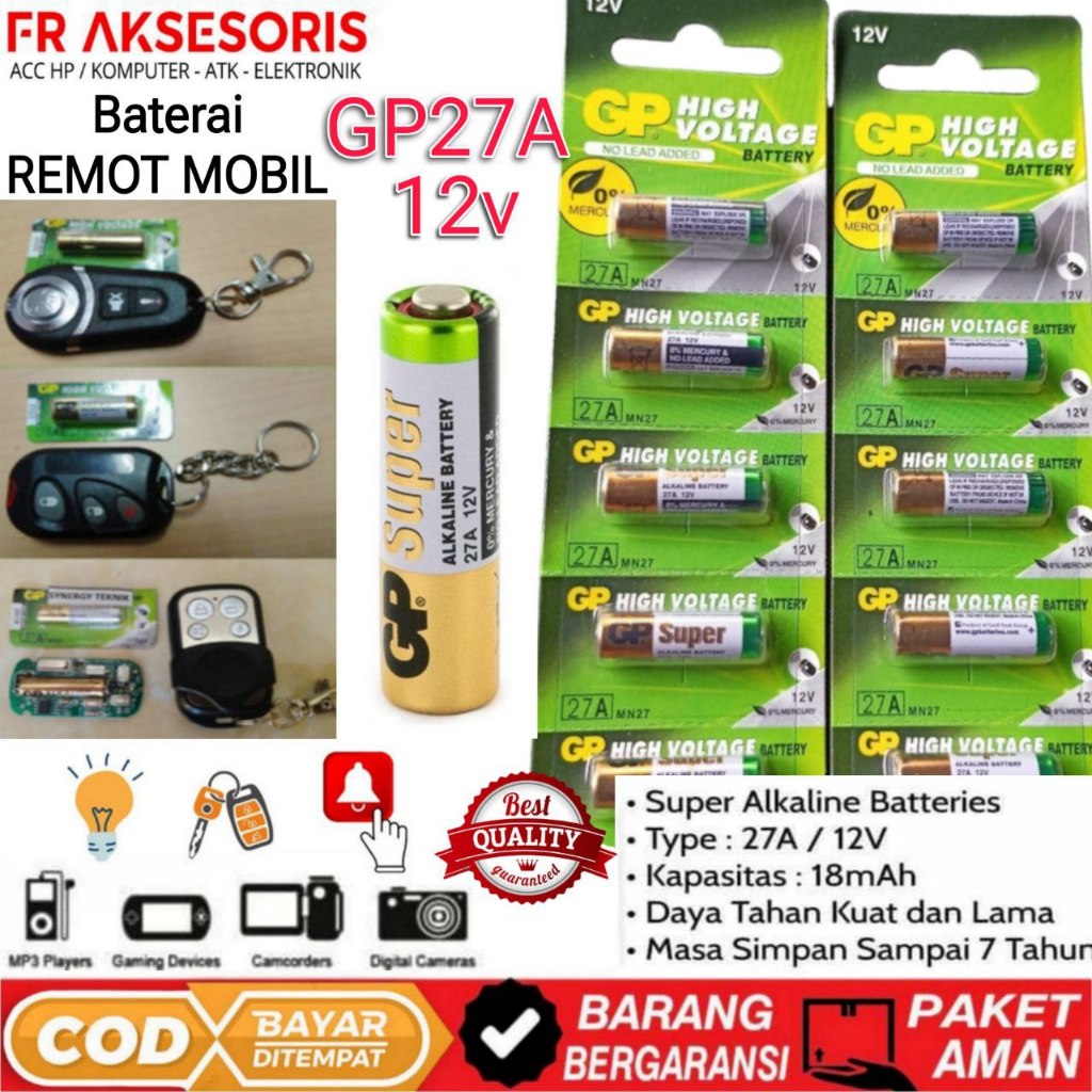 Baterai GP Super Alkaline 27a 12v Baterai Remot mobil baterai GP 27A