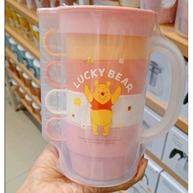 Official BALI MINISO Botol Minum / Teko Set 4 Gelas Winnie The Pooh (1000ml)