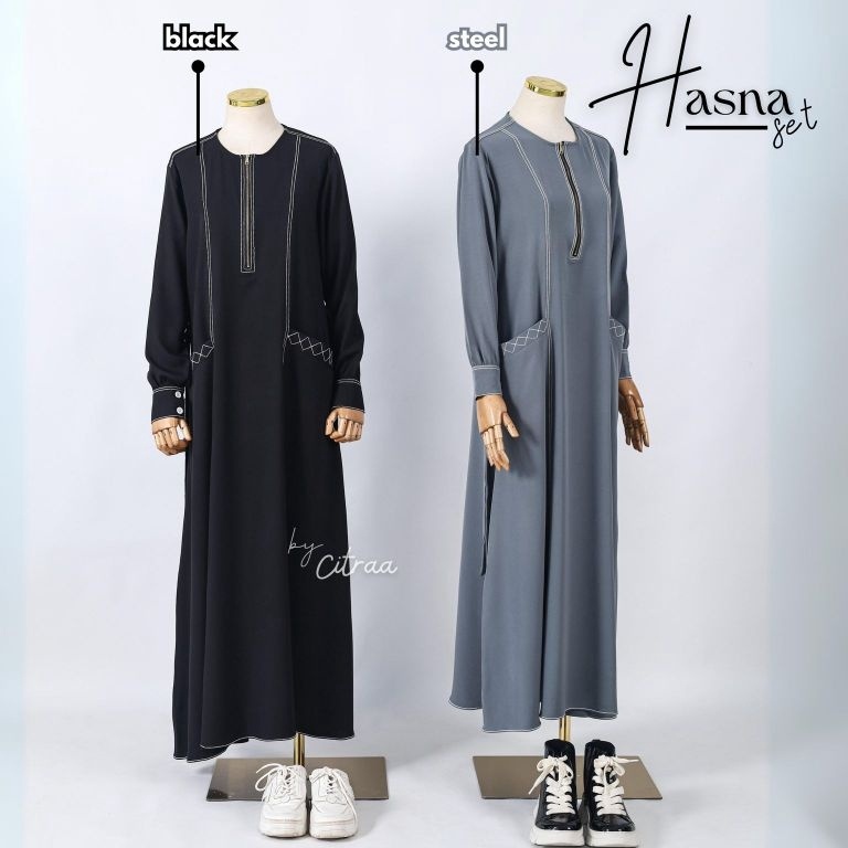 LANGSUNG ATC HASNA SET BY GERAI MIKA CITRA  GAMIS SET KHIMAR BAJU LEBARAN MODEL TERBARU TERLARIS MUR