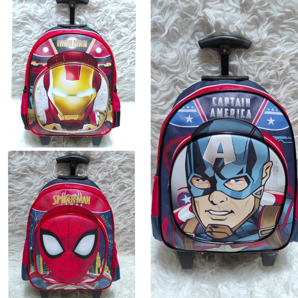 Sekarang Ada  Tas Troli Ransel Anak Sekolah TK Paud PG Cowok spiderman ironman captain america dorae