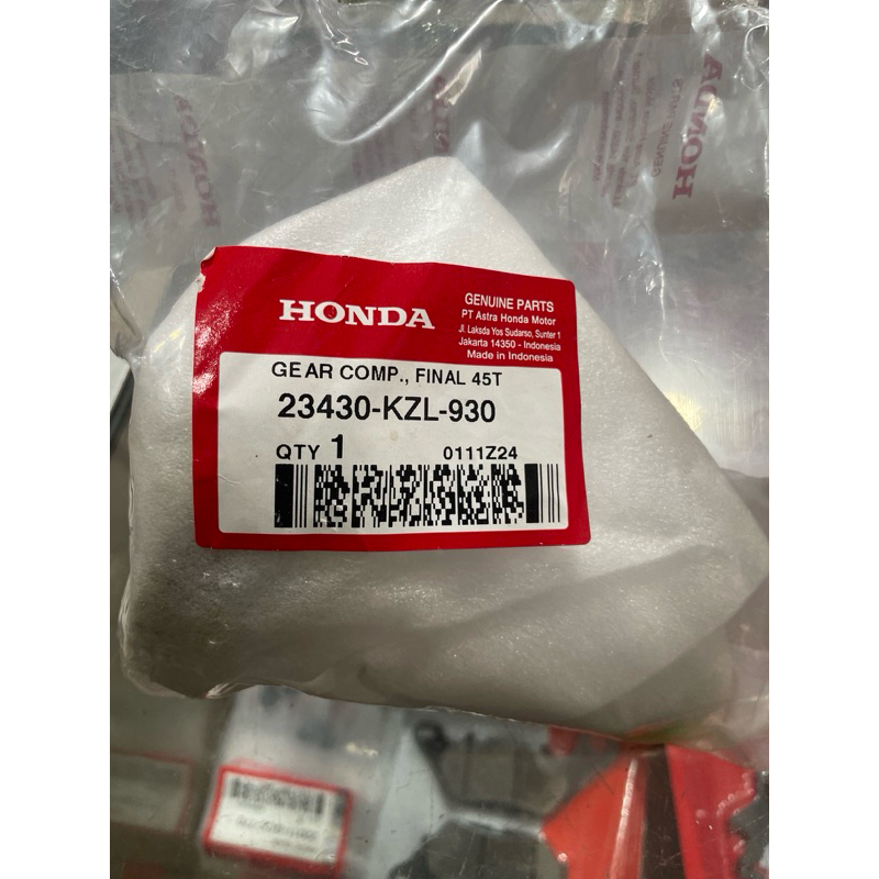Gear Comp., Final (45T) Kode Part: 23430KZL930 Kategori: Gear Transmisi, Sprocket Produk ini bisa di
