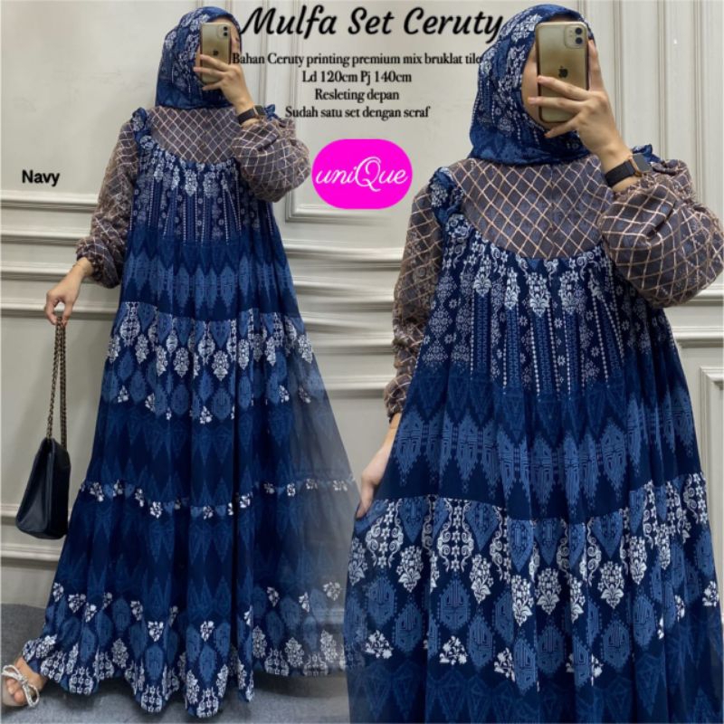 GS ~ SETELAN BAJU MUSLIM ~ SETELAN GAMIS DAN JILBAB ~ SET CERUTY ~ ORI SOLO ~ MULFA SET CERUTY BY UN