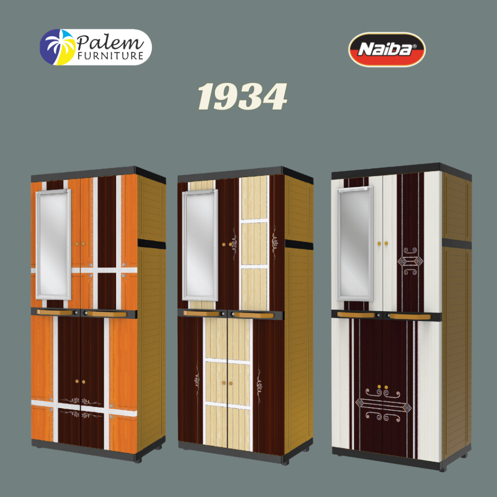 LEMARI PAKAIAN PLASTIK NAIBA GANTUNG RAK GANTUNGAN BAJU + CERMIN LED 1934 NAIBA