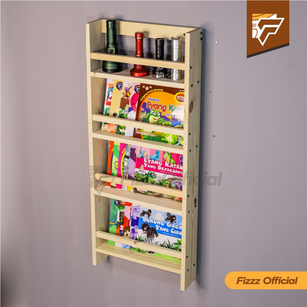 Rak Buku 4 Susun Penyimpanan Tempel Dinding Bahan Kayu Jati Belanda