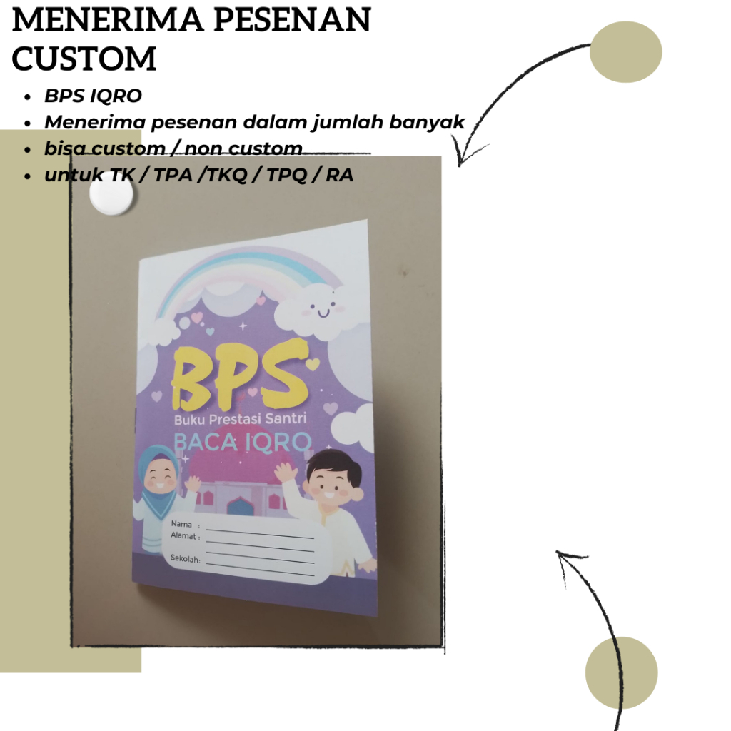 BPS IQRO / IQRA' 1 Buku Prestasi Iqro Custom /Menerima pesenan jumlah banyak / Iqra Santri Mengaji A