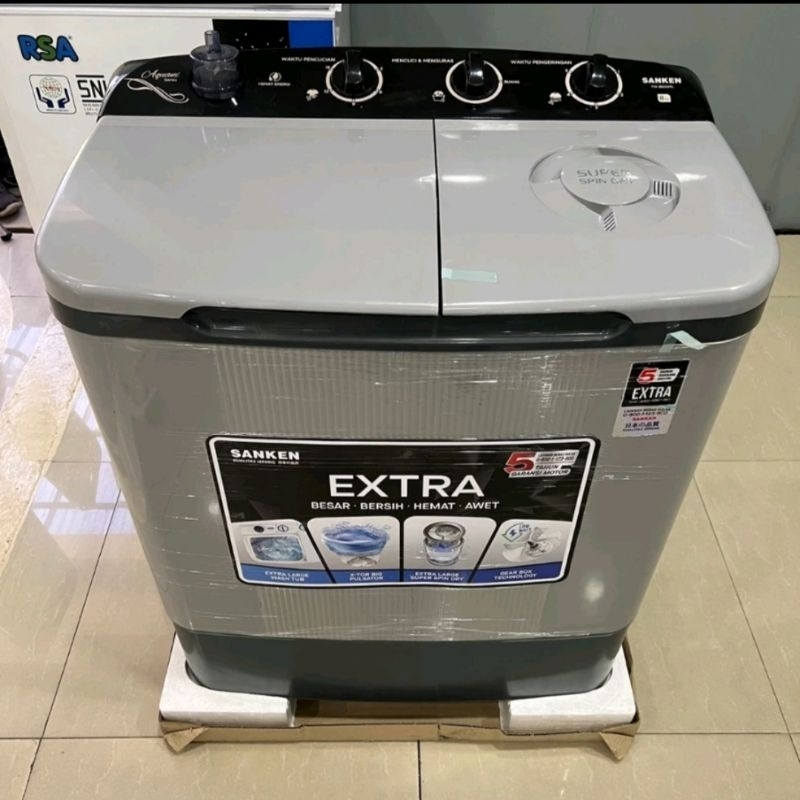 MESIN CUCI SANKEN 2 TABUNG TW-8827 EGY / TW 8600 RL 8KG WASHING MACHINE TWIN TUB GARANSI RESMI