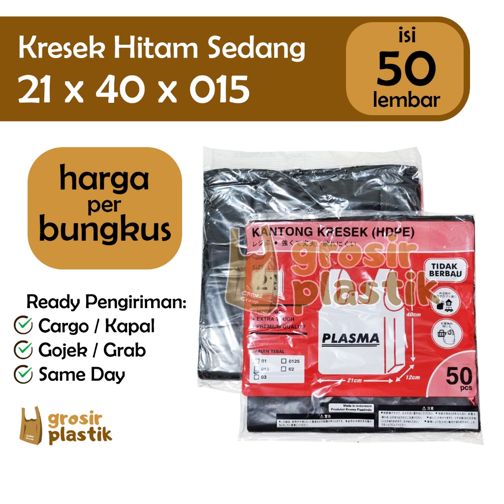 M089 Kresek PLASMA uk 21 x 40 x 015 isi 50 lbr Warna Hitam - Grosir Kantong Plastik