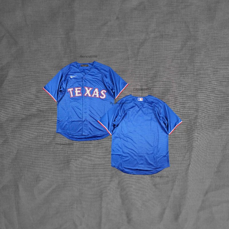 Baju Jersey Baseball MLB Texas Rangers Biru import Quality