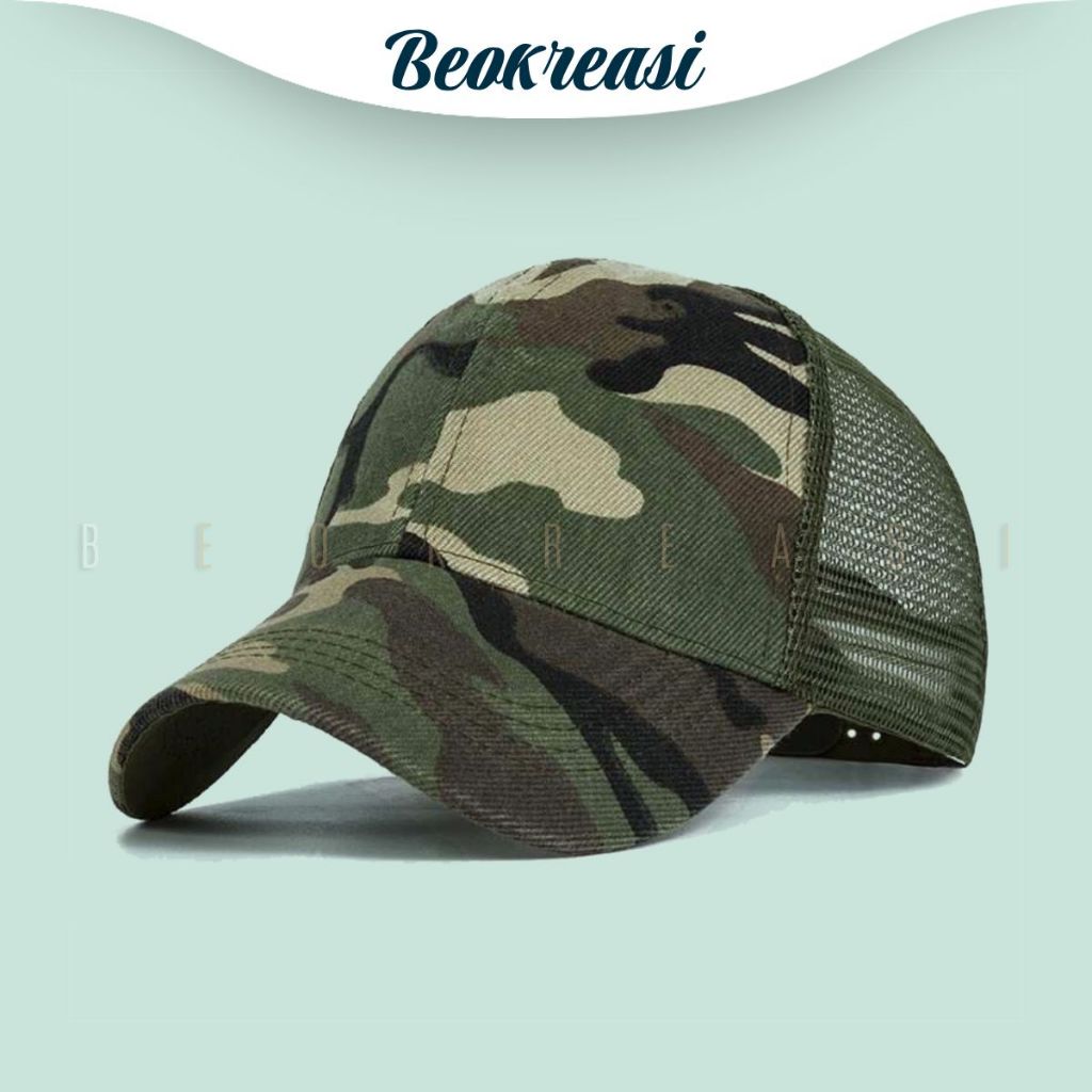 Topi TRUCKER Import Camo Original Army Baseball Pria Wanita Loreng Berburu Snapback Jaring Distro