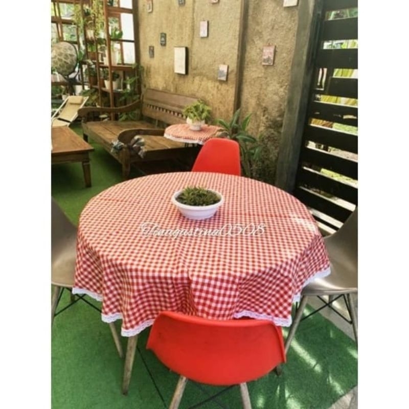 taplak meja  makan renda bundar 4 kursi diameter 150x150