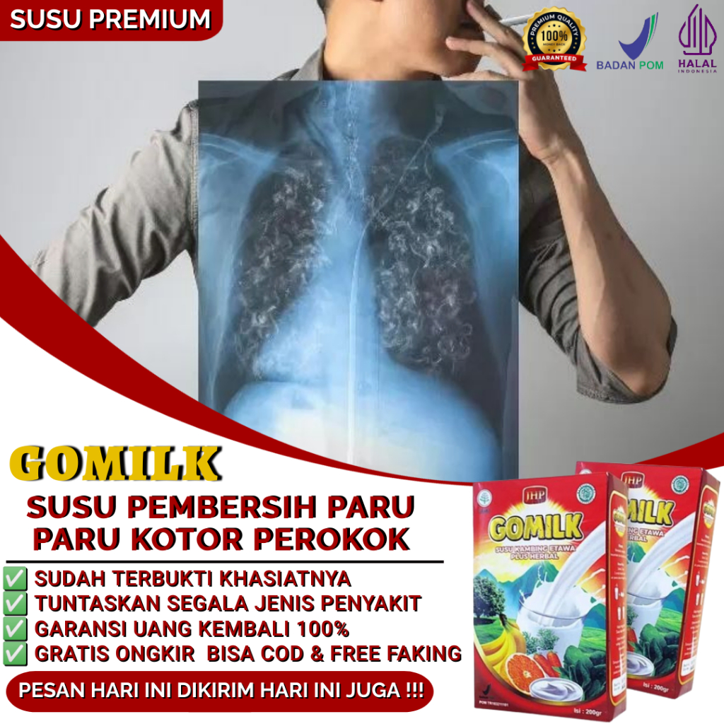 

GOMILK 100% ORIGINAL - Susu Pembersih Paru Paru Kotor Perokok, Asma, Sesak Napas, TBC, Pneumonia DLL