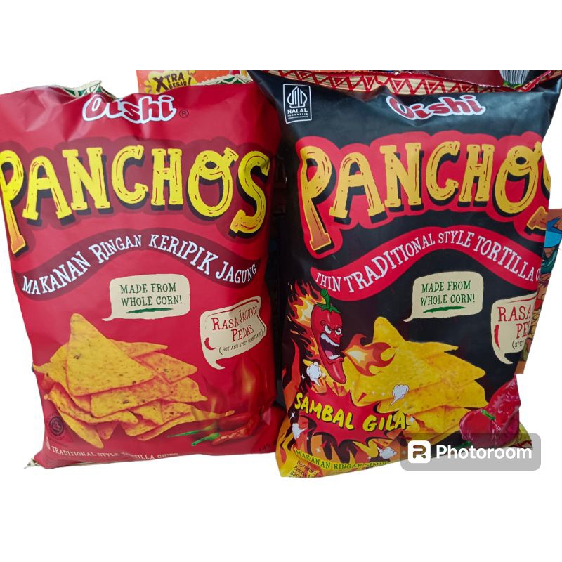 

Oishi panchosMakanan ringan keripik tortila Varian Keju nacho Sapi panggang Cabe pedas Jagung pedas 145gr