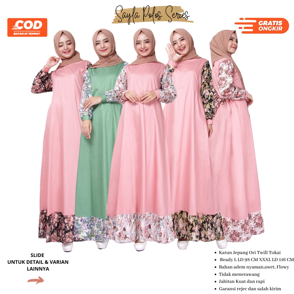 Gamis Polos Katun Jepang Original Model Sayla Daun Tea dan Berry Series