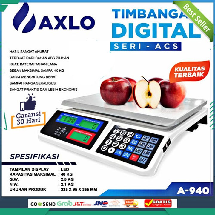 AXLO Digital Computing Scale 40KG Double Display - Timbangan Buah Barang Laundry 40 KG A-940 / A 903