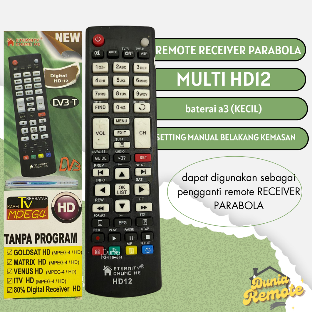 Remot Remote Receiver Parabola Multi HD -12  MPEG-4 HD New Tanpa Program