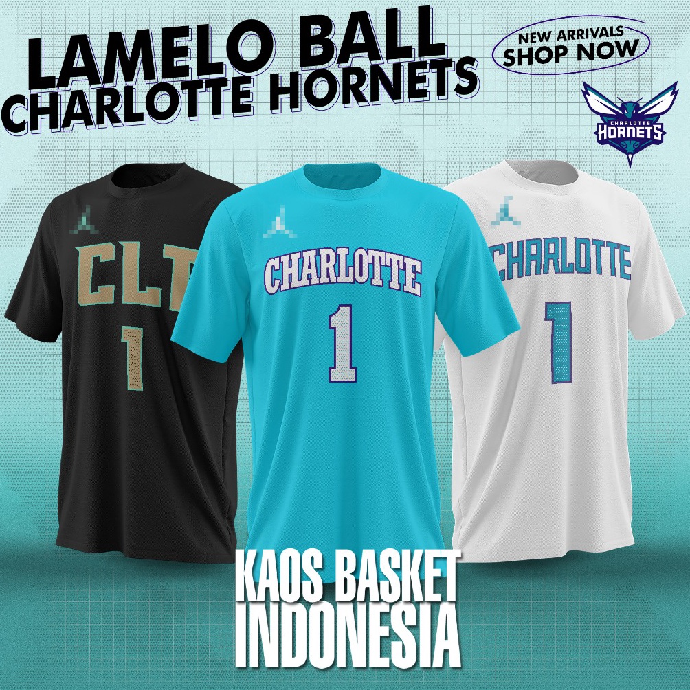 KODE E65S Baju Basket Pria Wanita NBA T shirt basket Kaos Charlotte Hornets Lamelo Ball Kaos NBA Tsh