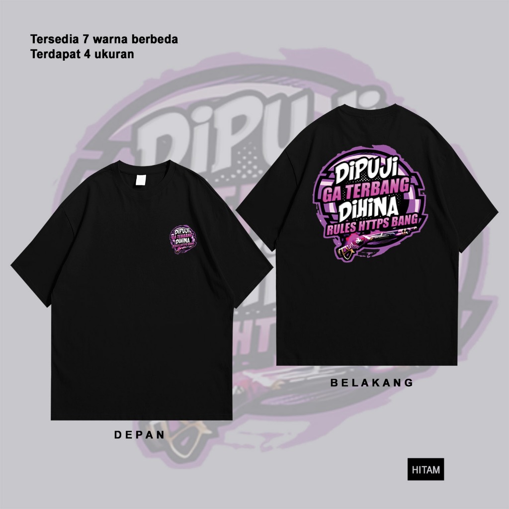 Kaos FF Dipuji Ga Terbang Dihina Rules HTTPS Bang Versi SG Ungu - Kaos Distro Pria Cotton Bisa Bayar