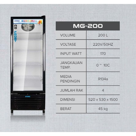 Showcase No Frost Steko MG 200 / Kulkas Minuman 200 Liter Steko MG200 Garansi Resmi