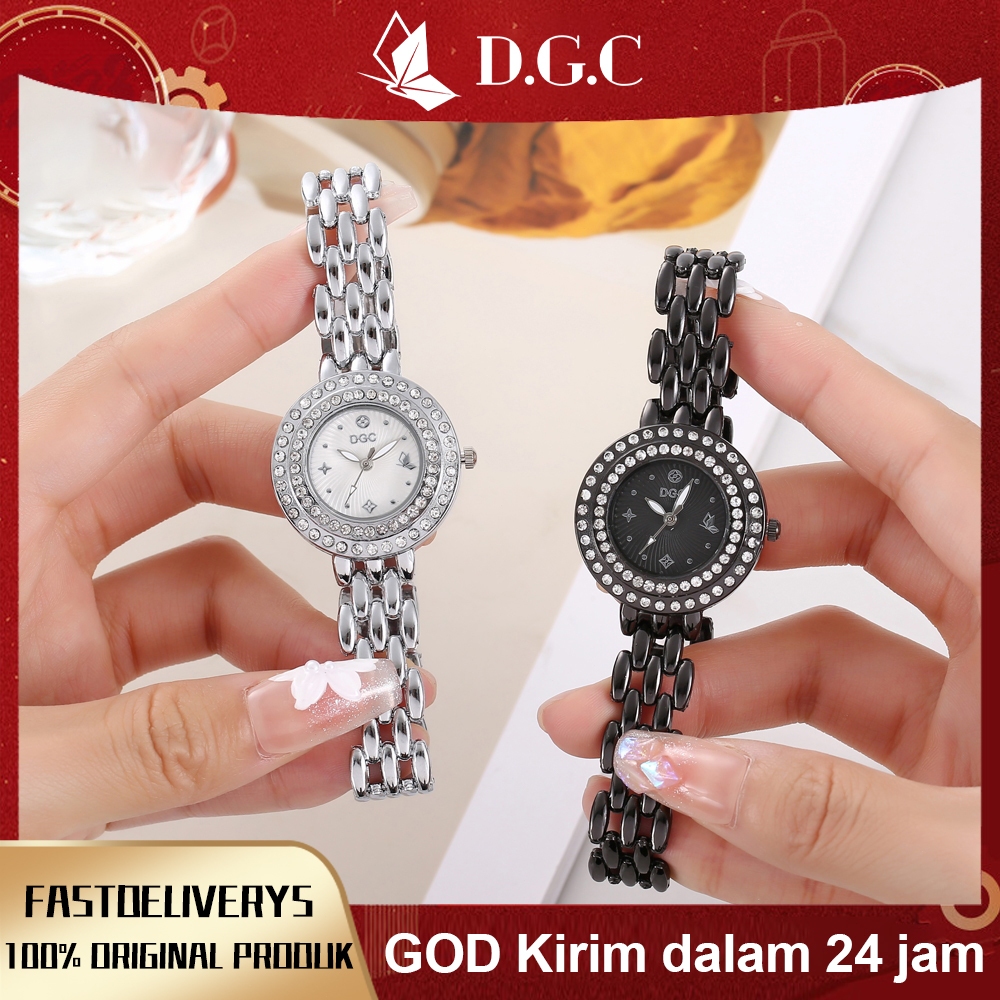 DGC  Gelang wanita elegan: pelat jam persegi baja tahan karat berlian penuh, tahan karat, anti luntu