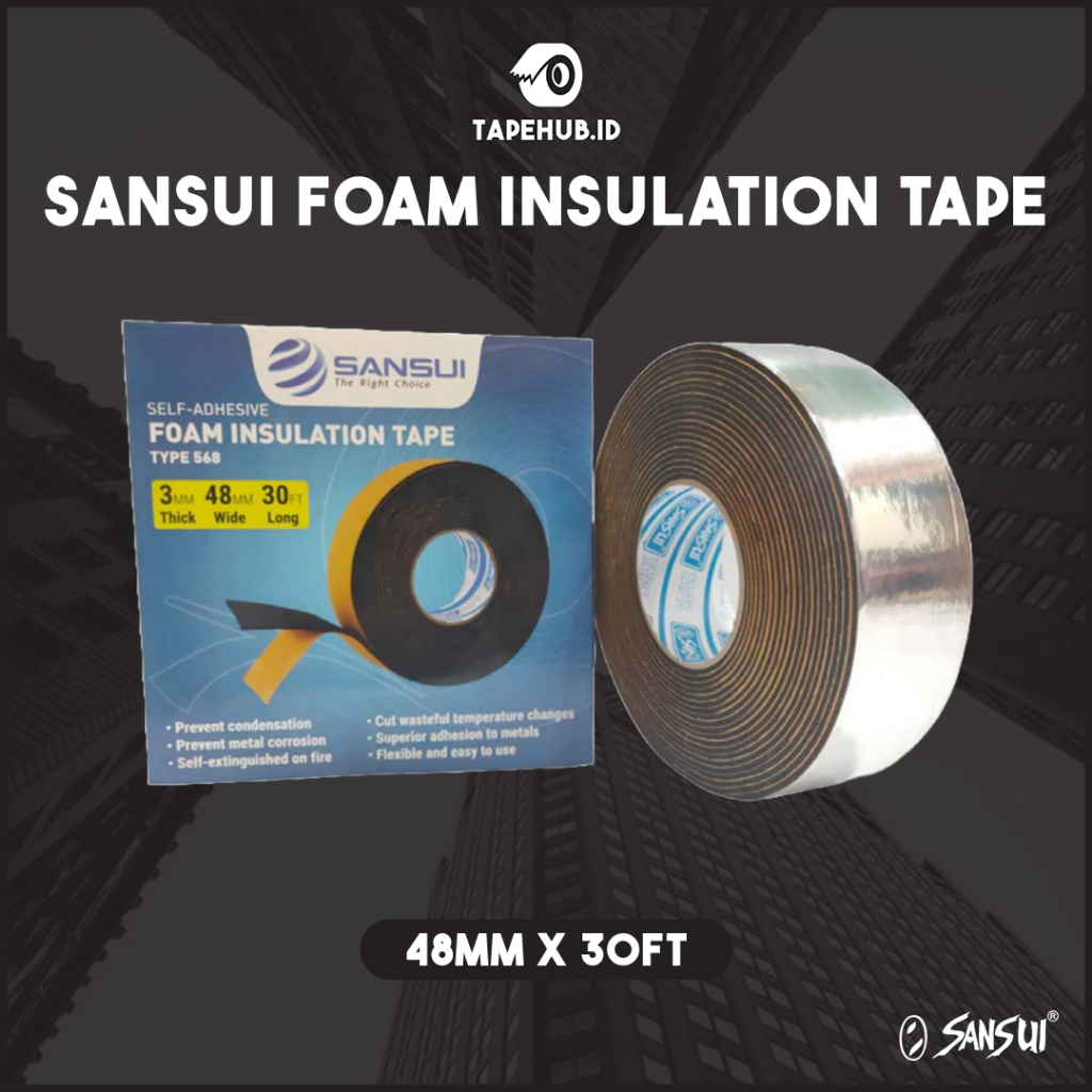 

PROMO!! 48 MM X 30 FT SANSUI FOAM INSULATION TAPE KUALITAS KUAT COLOR HITAM