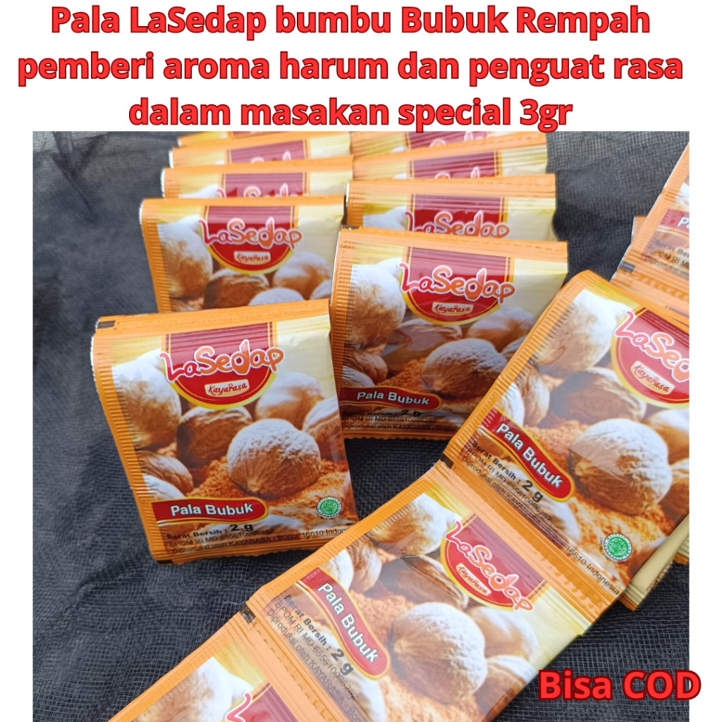 

Pala LaSedap bumbu Bubuk Rempah pemberi aroma harum dan penguat rasa dalam masakan special 3gr