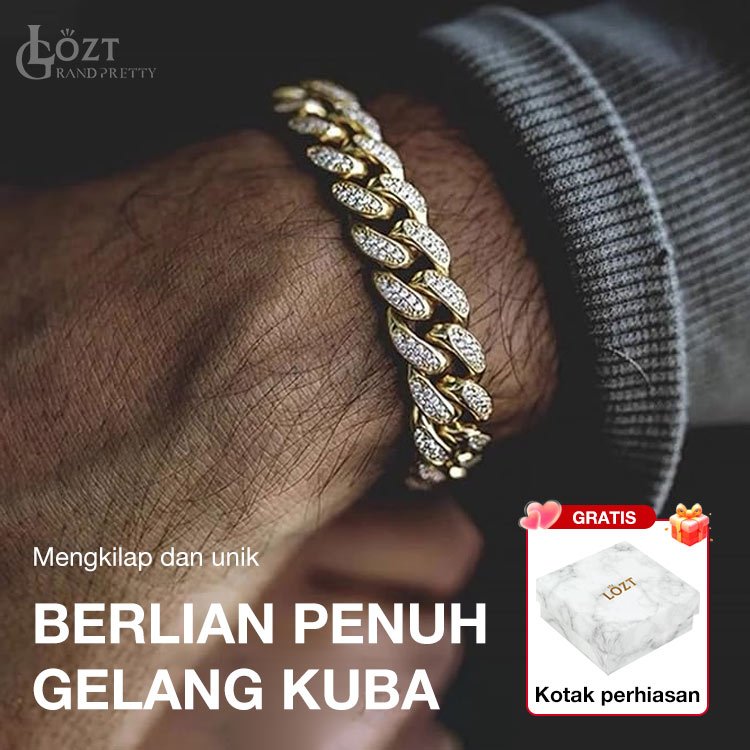 【HOT Promo】 COD LOZT Kalung Gelang Hip Hop Pria Emas Perak Pria Berlian Hip Hop Cuban Chain  Berlapi