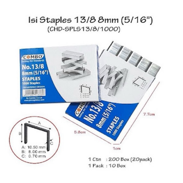 

Isi Stapler Tembak 13/8 / Isi Staples Gun Tacker Combo / Isi Staples Tembak