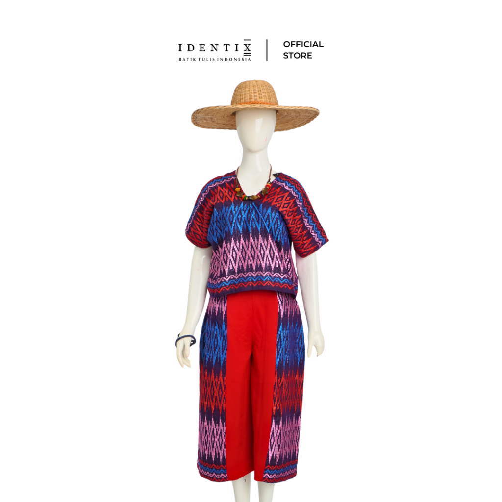 Identix Batik Set Atasan Bawahan Wanita Tenun Merah 011