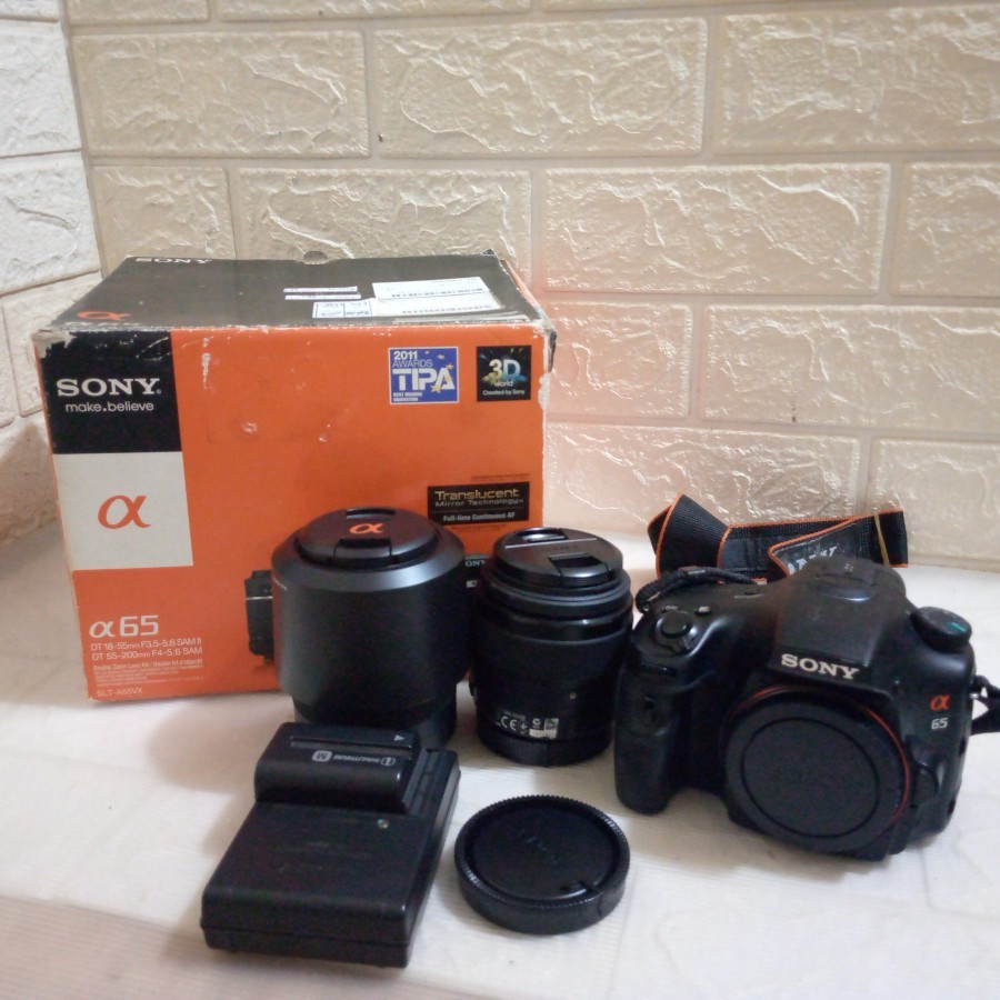 Sony A65 lensa dua 55-200 dan 18-55 kamera DSLR second