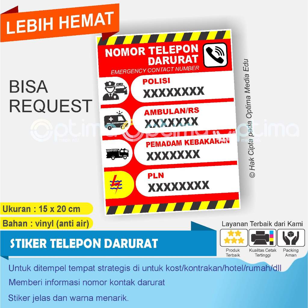 

STIKER bertuliskan NOMOR DARURAT BISA REQUES