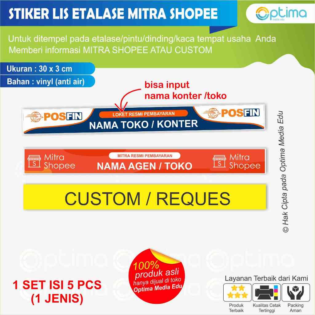 

STIKER LIS ETALASE MITRA SHOPEE 3 X 30 CM ISI 5 PCS BISA INPUT TOKO
