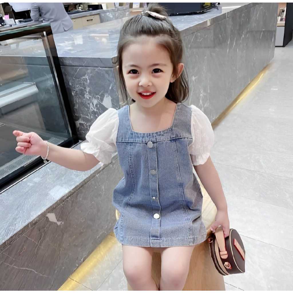 DRESS JEANS ANAK USIA 1-7 TAHUN OVERALL BAJU ANAK DRESS JEANS KOREA PAKAIAN ANAK PEREMPUAN TERBARU D