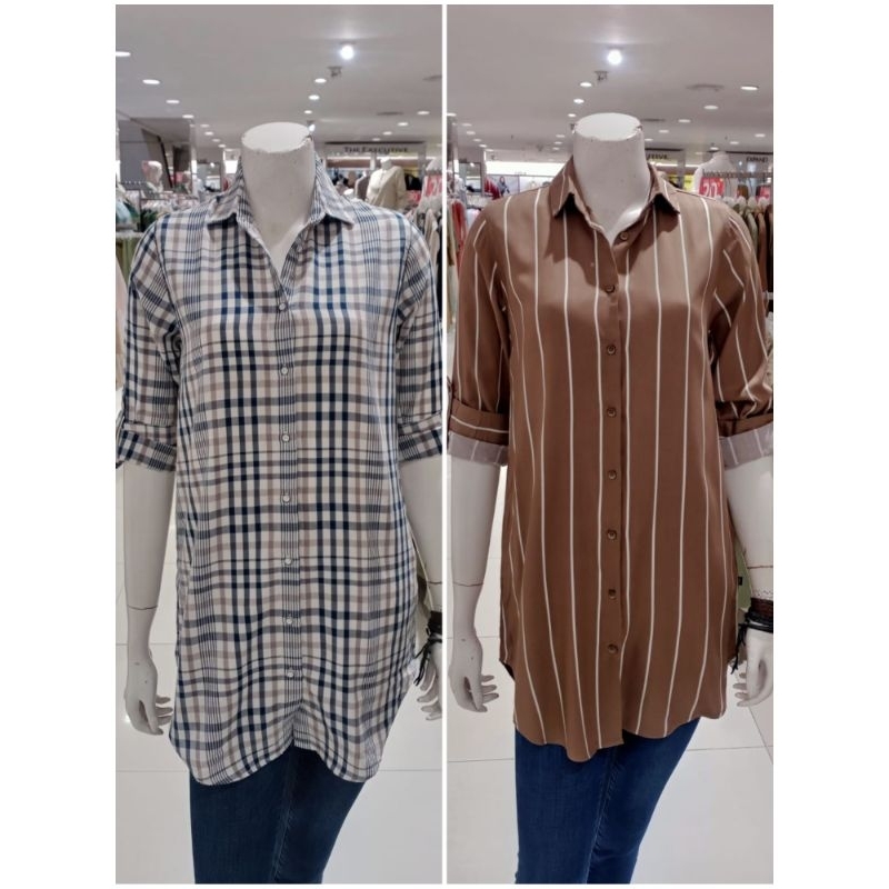 C2 - Kemeja Wanita Lengan Panjang Motif Kotak & Garis Size S-XXL Original
