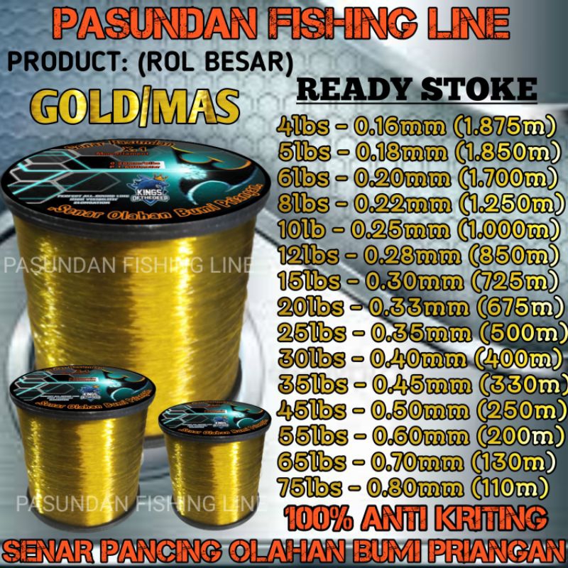 SENAR PANCING PASUNDAN WARNA Gold/kuning mas (ROL BESAR) SENAR PANCING OLAHAN SIAP PAKAI_ANTI KRITIN