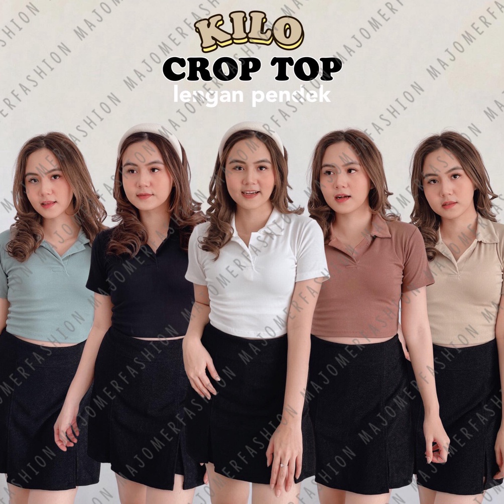 ART T86R MAJOMER   KILO CROP TOP LENGAN PENDEK  CROP TOP V KERAH RIB POLO  KAOS WANITA